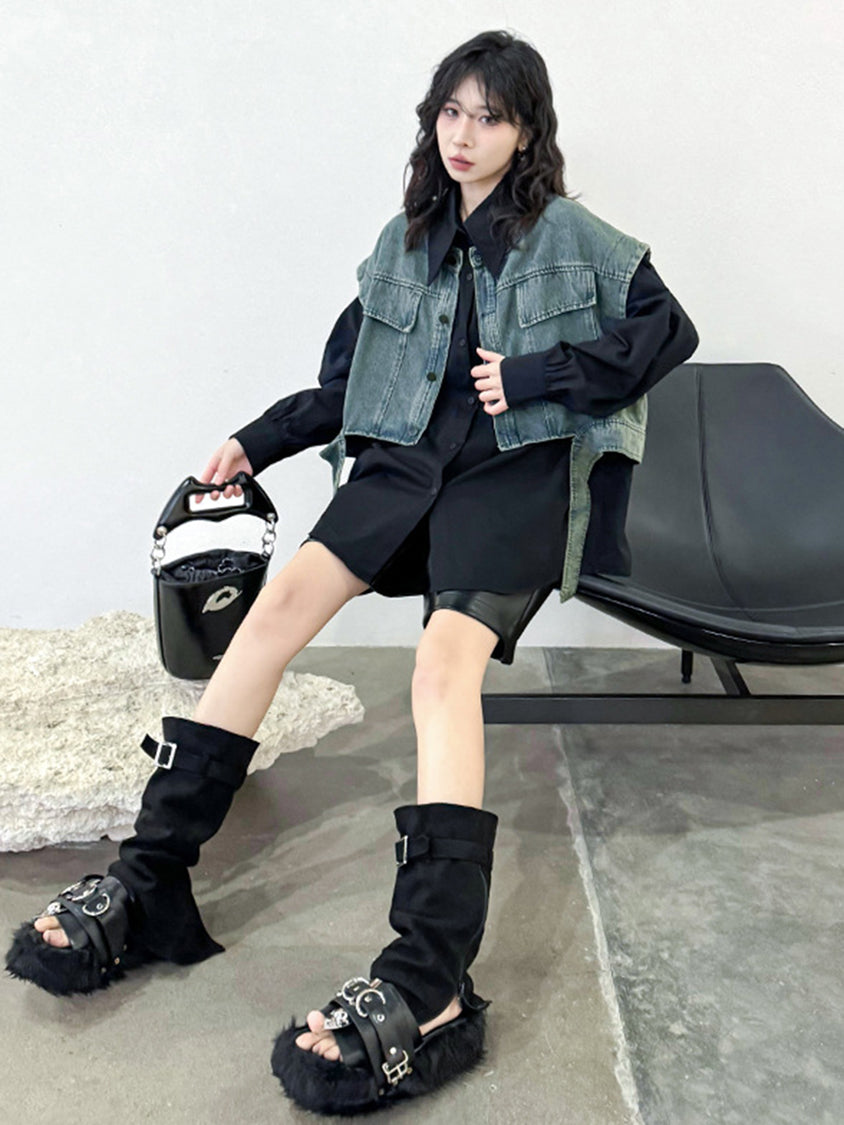 Drop shoulder denim vest