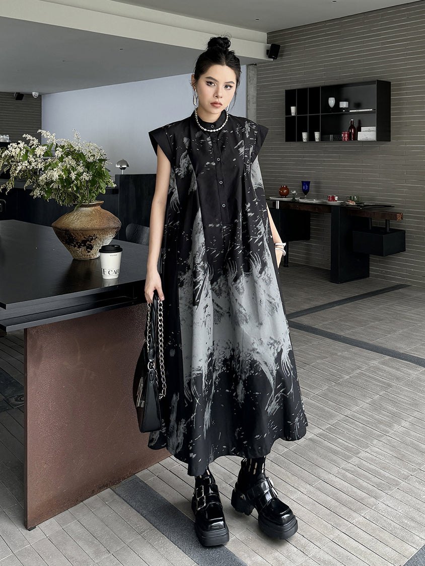 French Sleeve Print Flared Dress