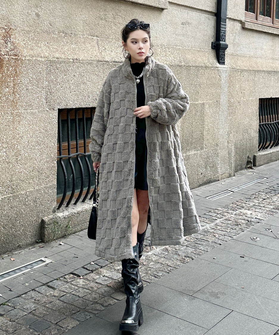 Checkered Pattern Boa Coat