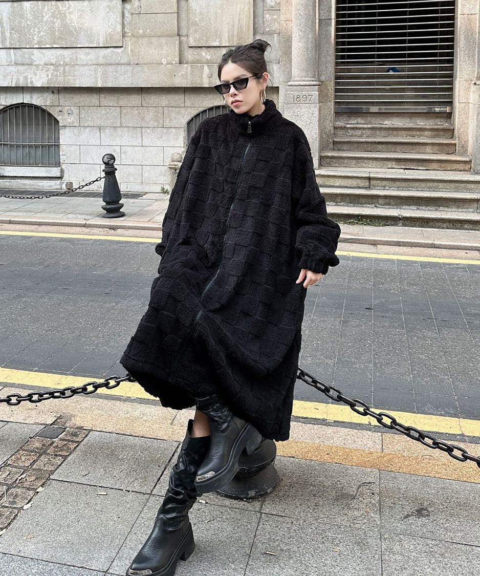 Checkered Pattern Boa Coat