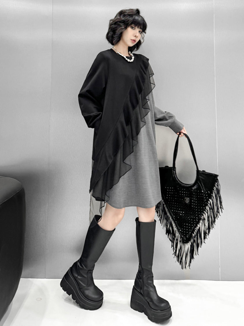 Ruffled frill contrast dress