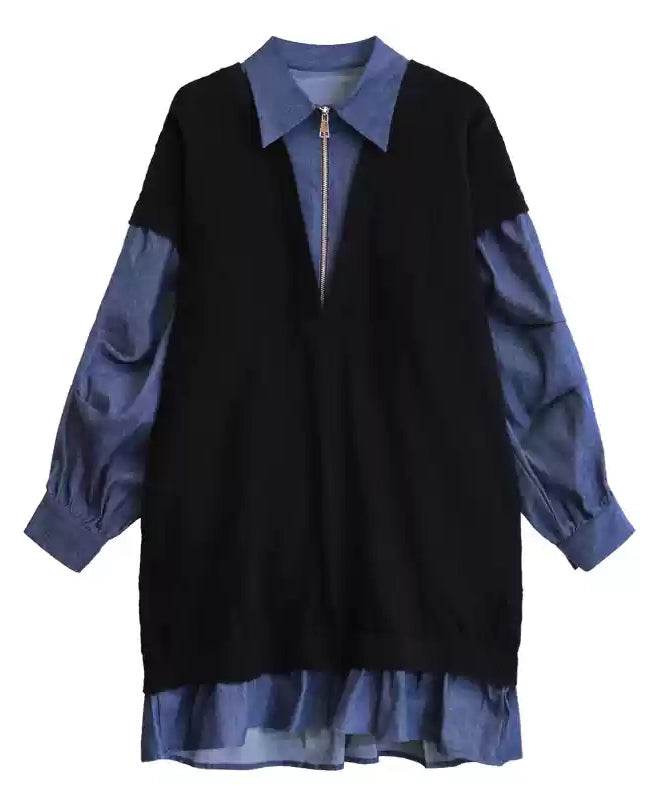Denim knit layered dress