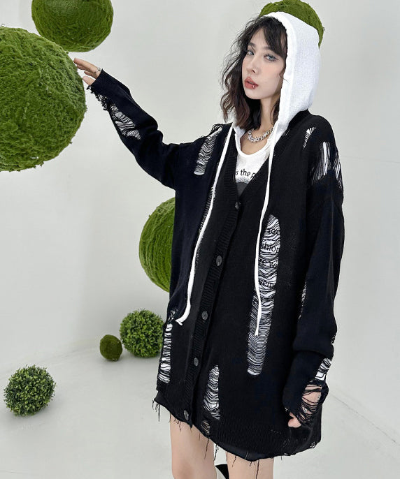 Distressed knit cardigan