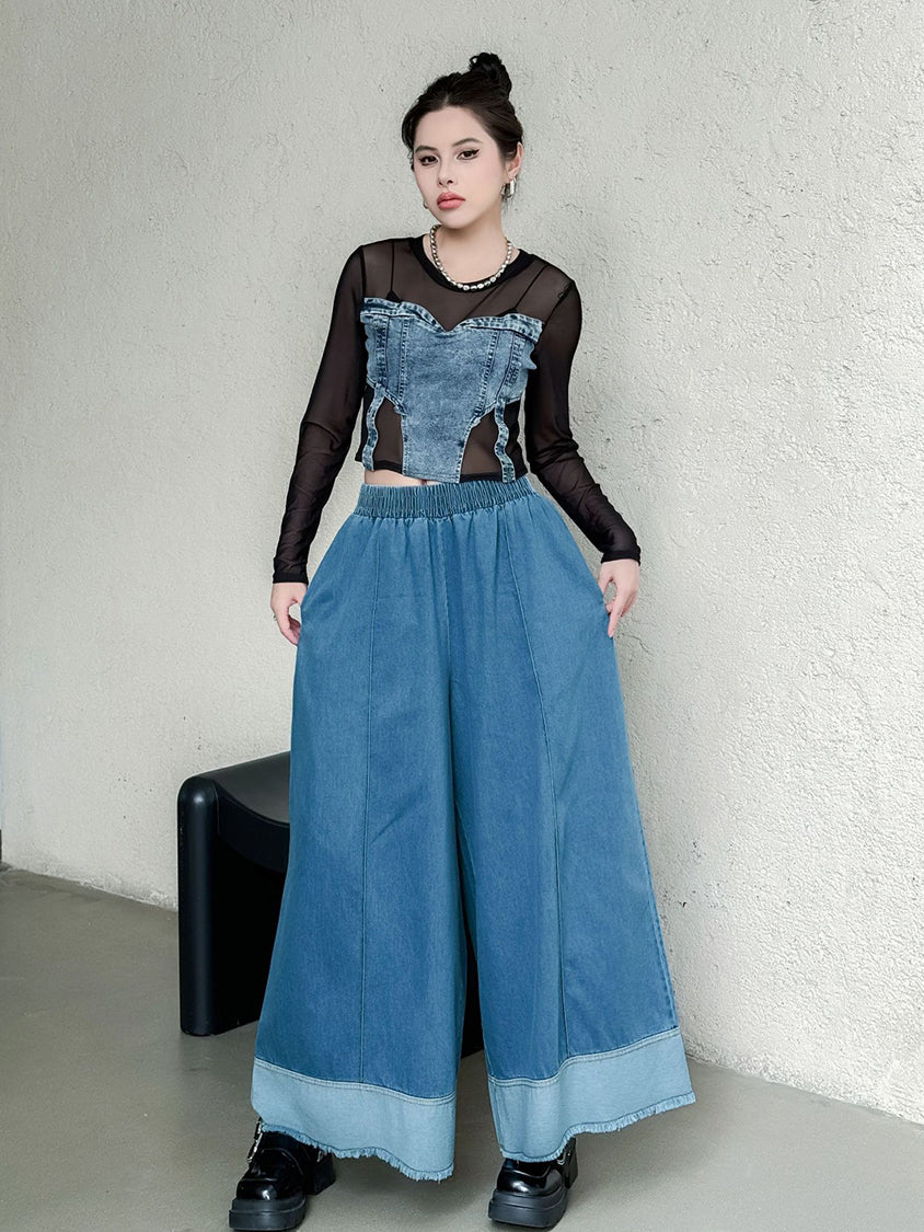 Contrast stitched denim