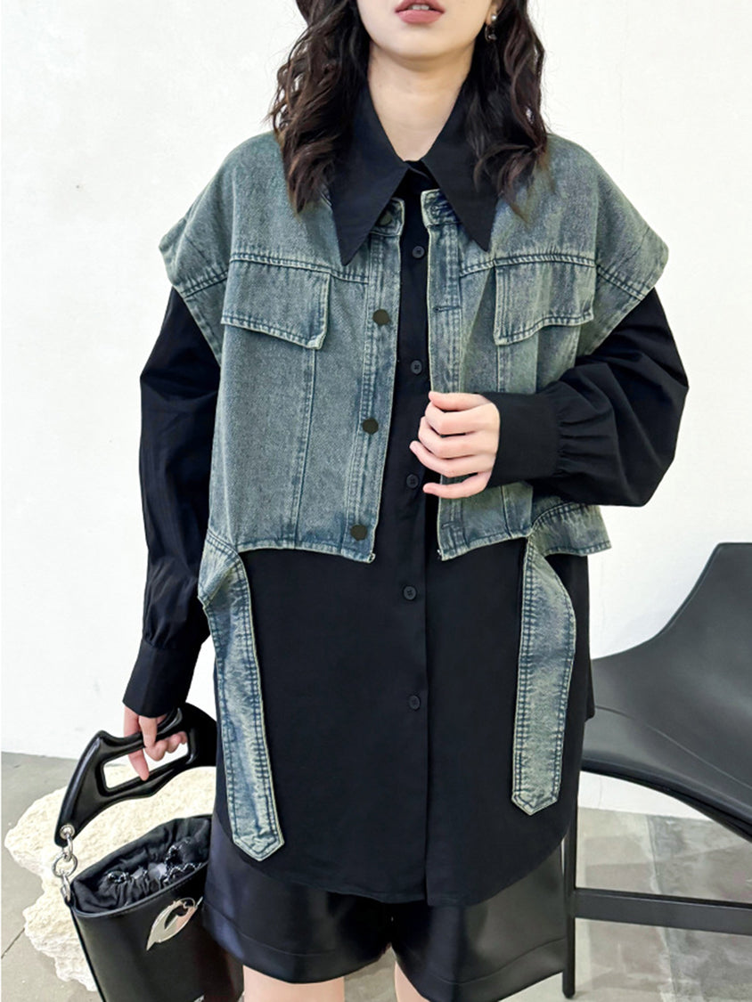 Drop shoulder denim vest