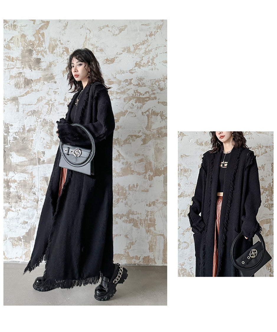 Tassel long knit cardigan