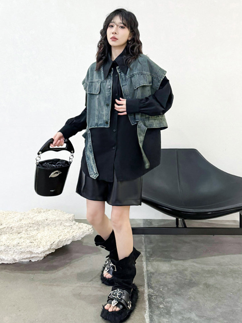 Drop shoulder denim vest