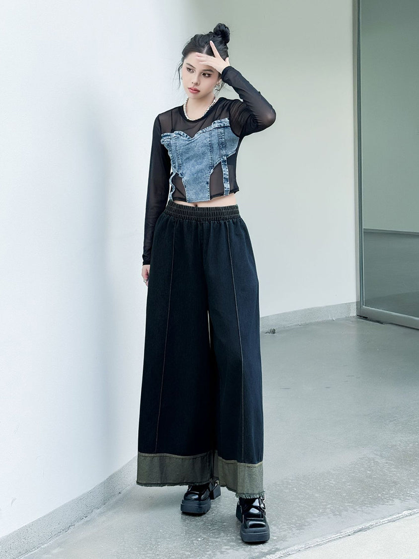 Contrast stitched denim