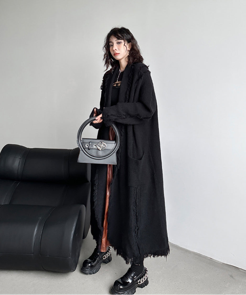 Tassel long knit cardigan