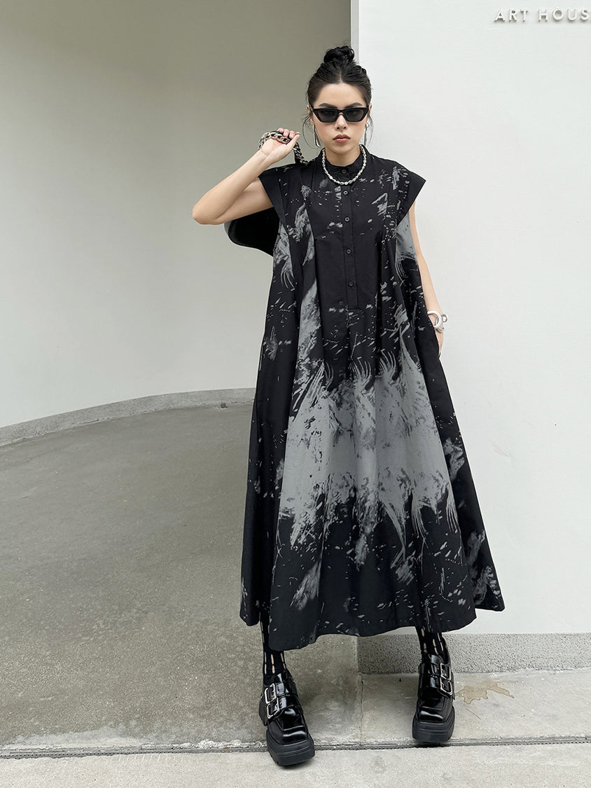 French Sleeve Print Flared Dress