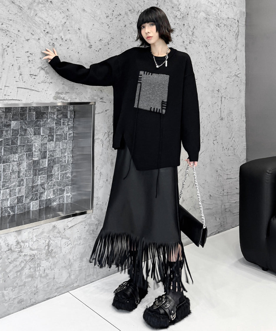 Contrast color jacquard sweater