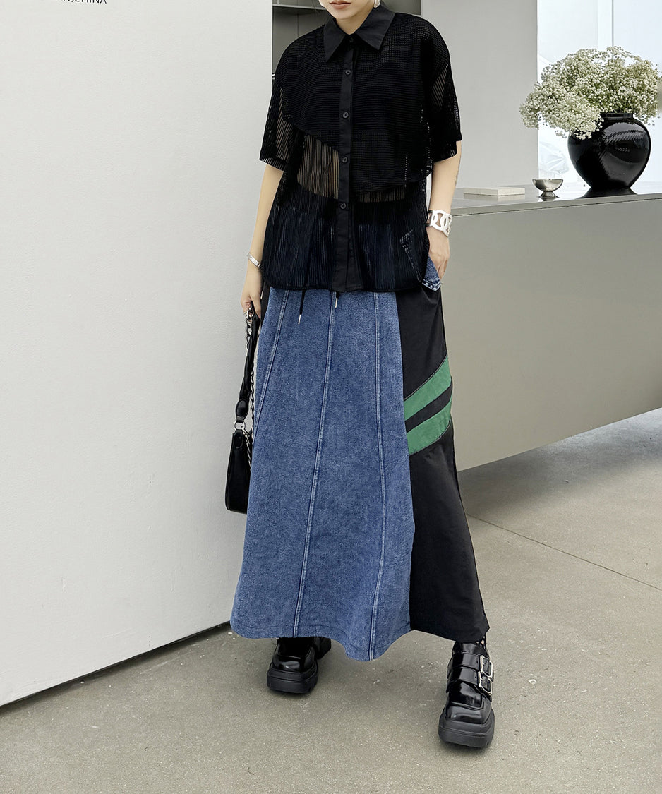 Side Switch Flare Denim Skirt