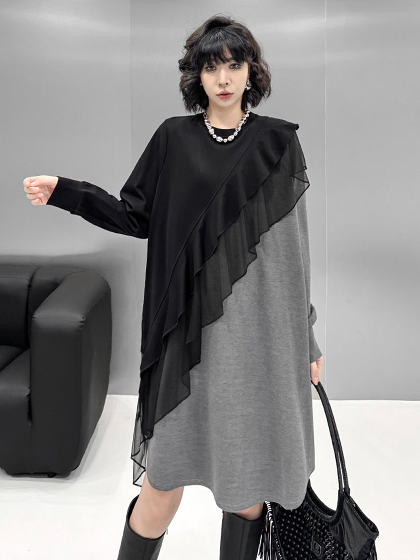 Ruffled frill contrast dress