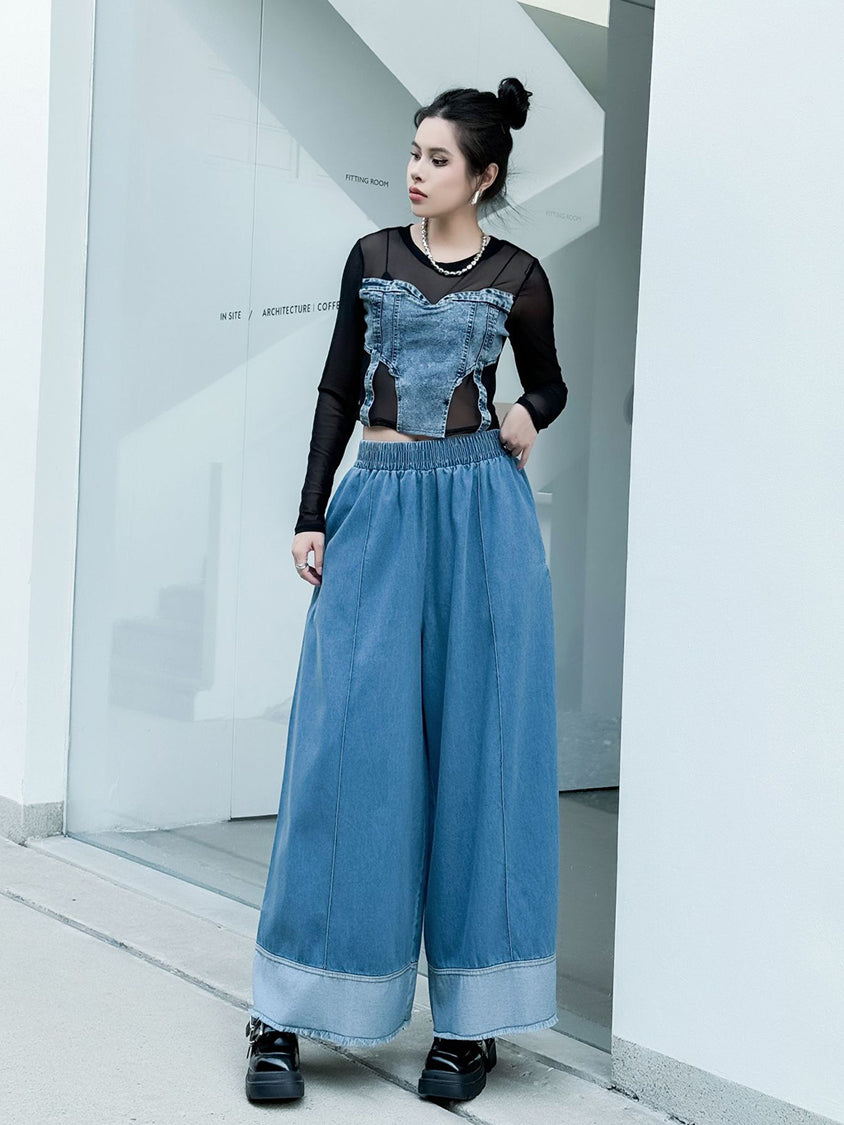 Contrast stitched denim