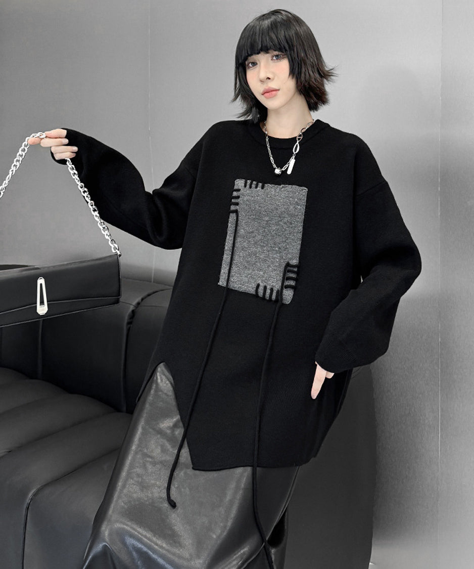 Contrast color jacquard sweater