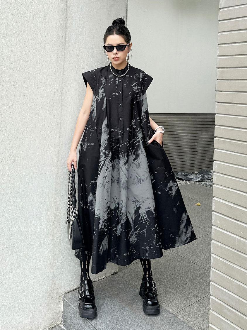 French Sleeve Print Flared Dress