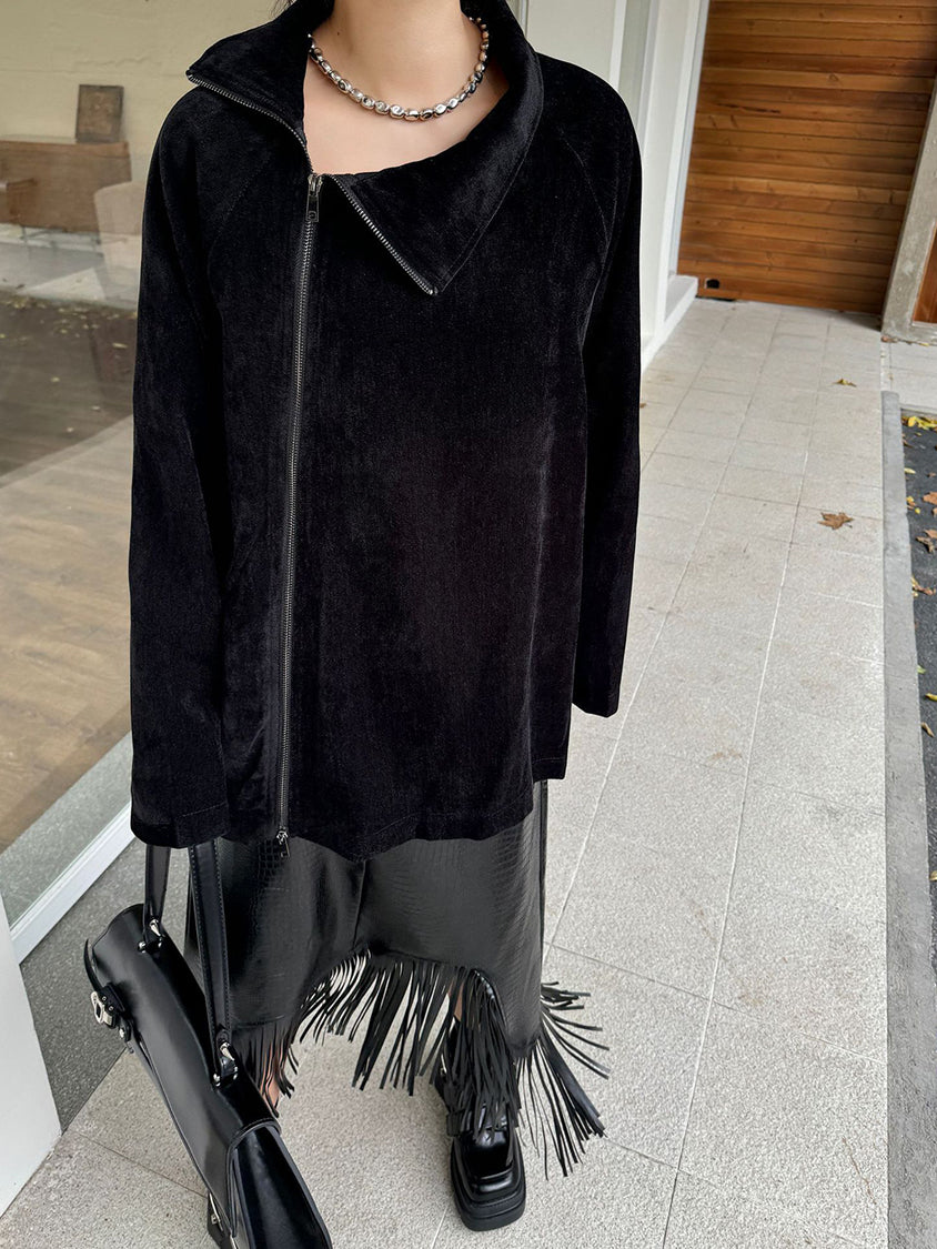 Zippered high collar top