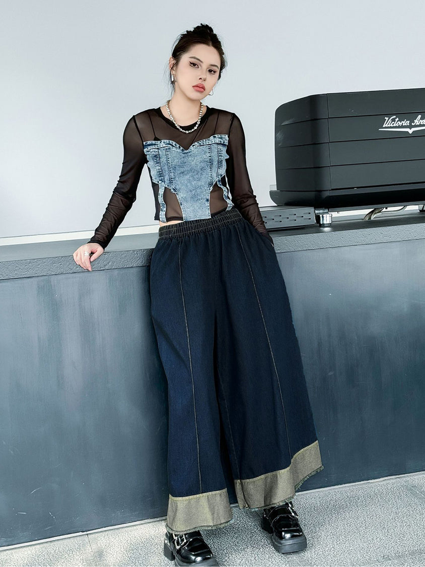 Contrast stitched denim