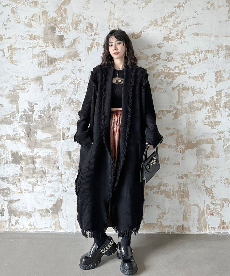 Tassel long knit cardigan