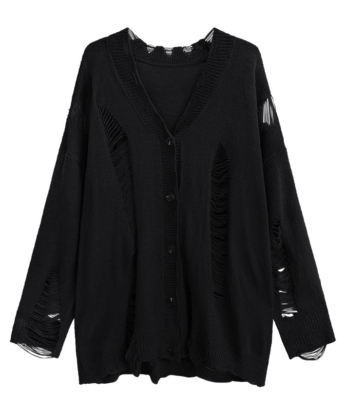 Distressed knit cardigan