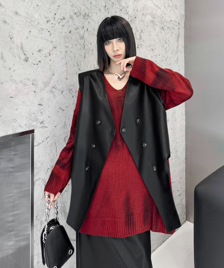 Asymmetrical faux leather vest