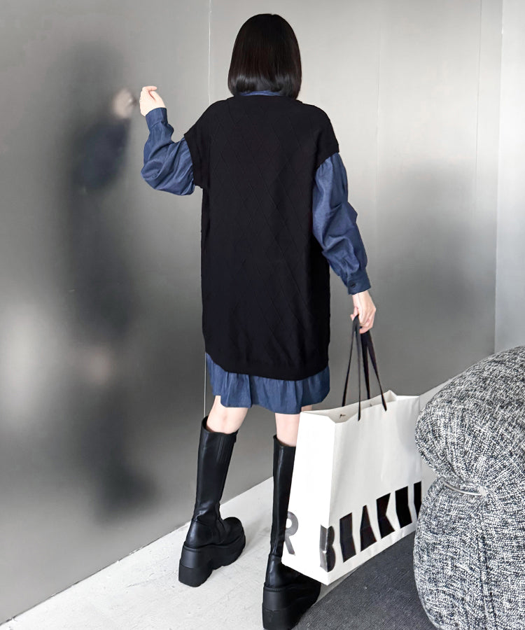 Denim knit layered dress