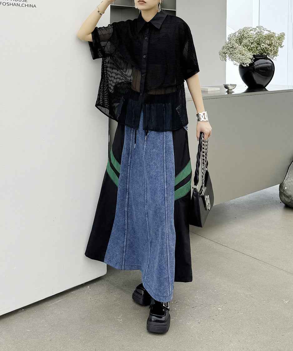 Side Switch Flare Denim Skirt