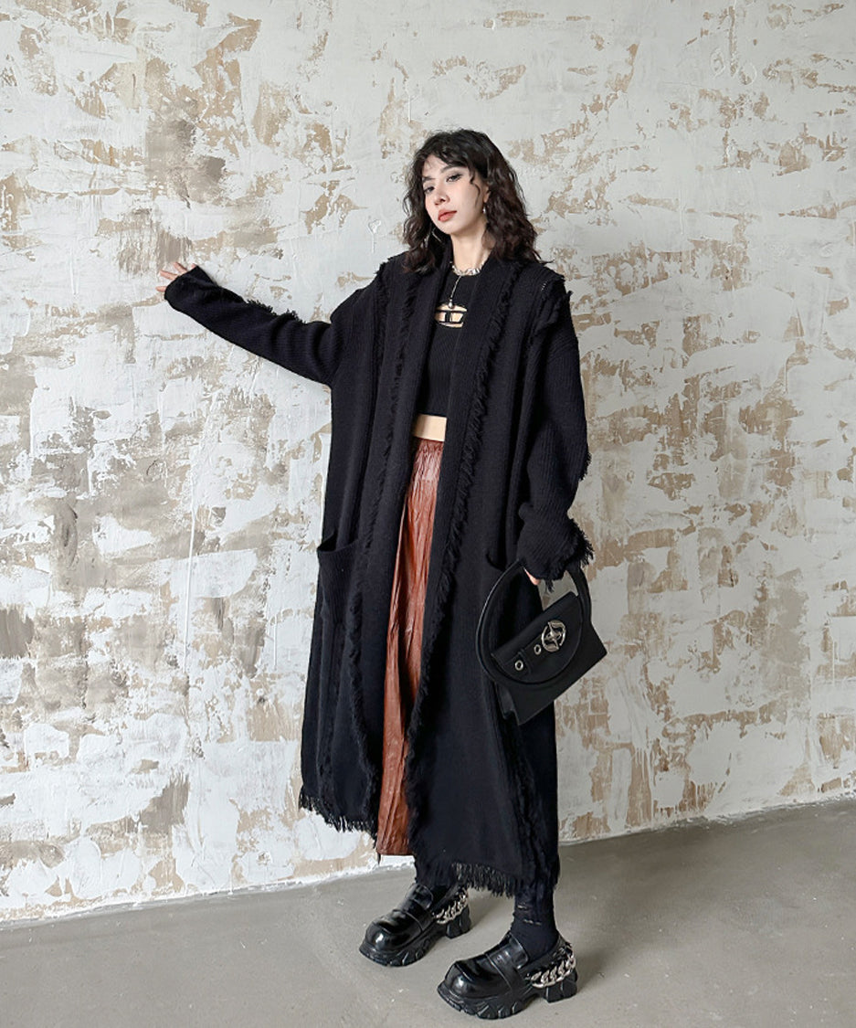 Tassel long knit cardigan