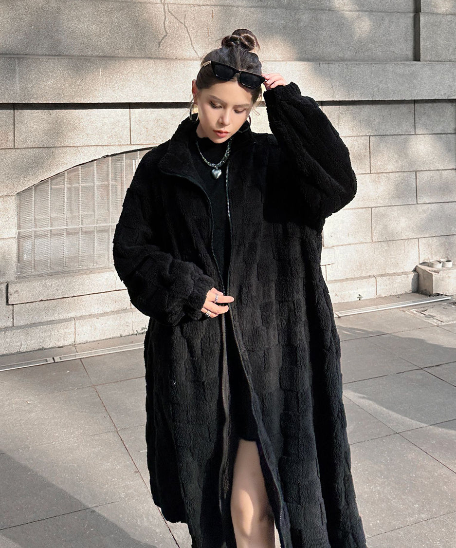 Checkered Pattern Boa Coat
