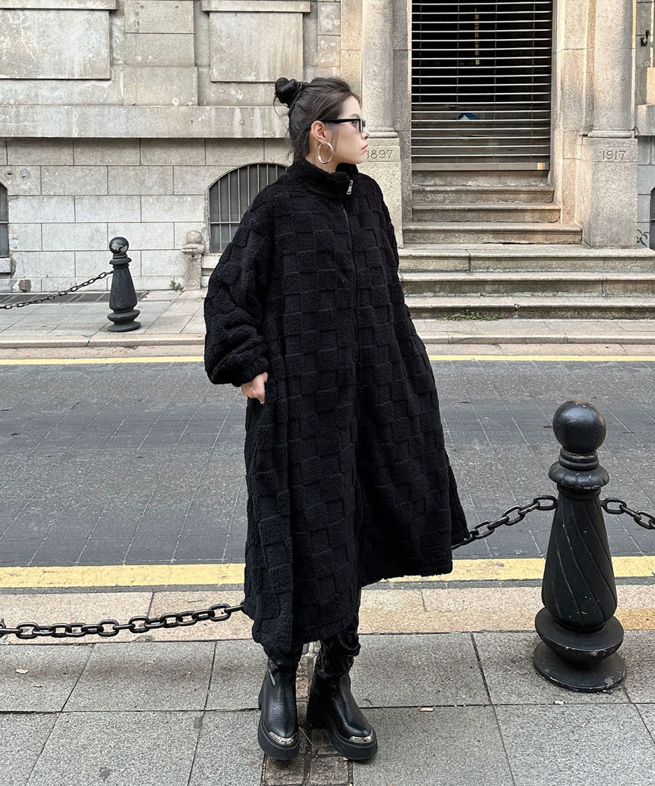 Checkered Pattern Boa Coat