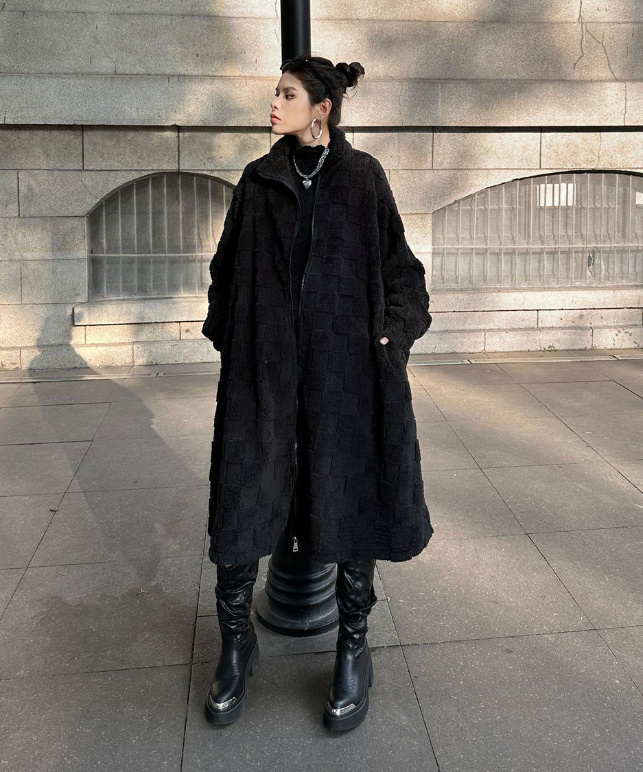 Checkered Pattern Boa Coat