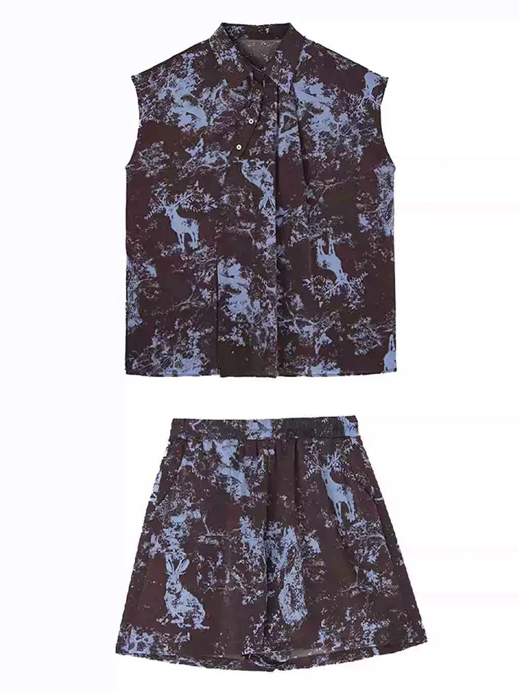 Printed pattern blouse and shorts