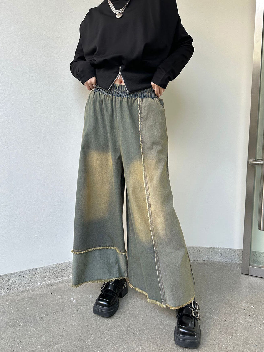 Contrast color wide jeans