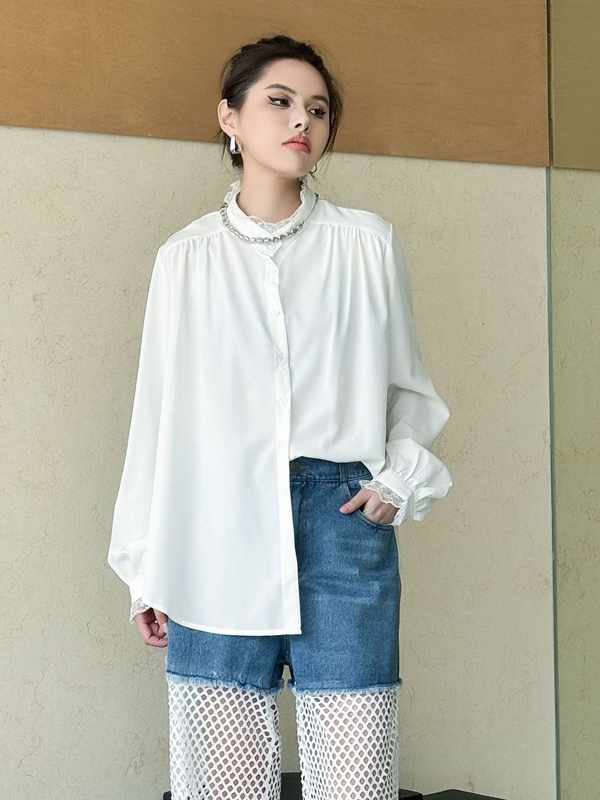 Lace stand-collar blouse