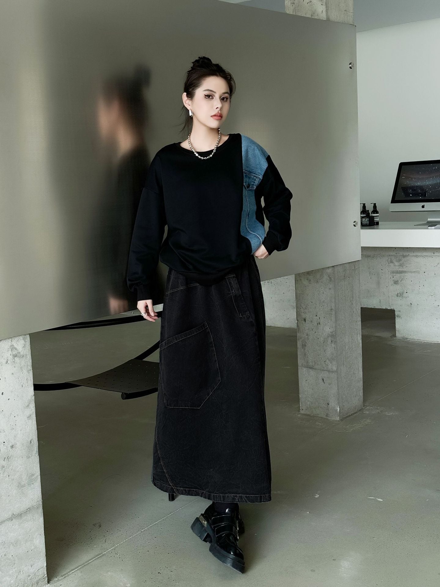 Big Pocket Denim Flare Skirt