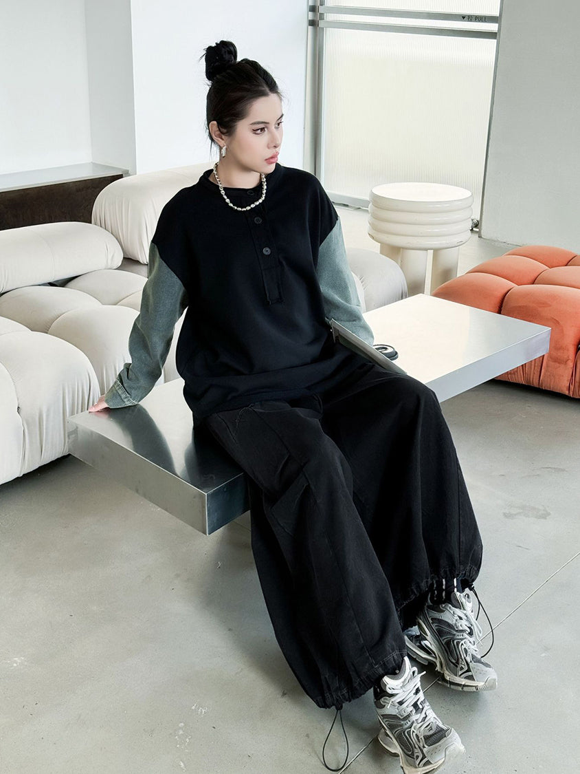 Patchwork Pocket Wide Pants