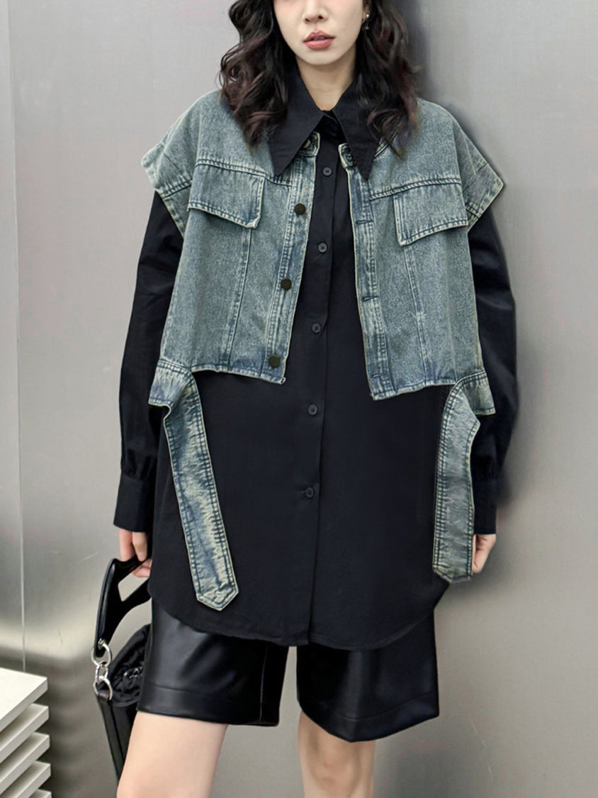 Drop shoulder denim vest