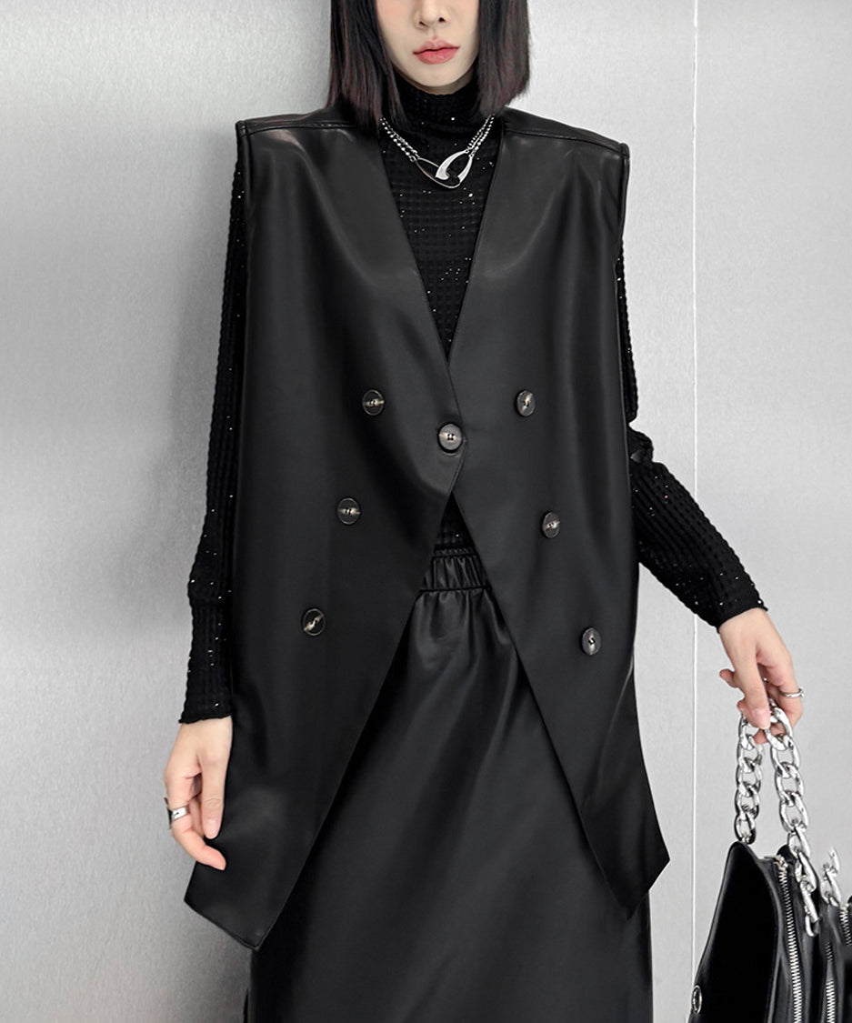 Asymmetrical faux leather vest