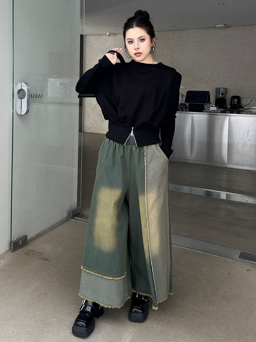 Contrast color wide jeans