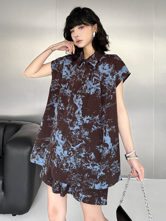 Printed pattern blouse and shorts