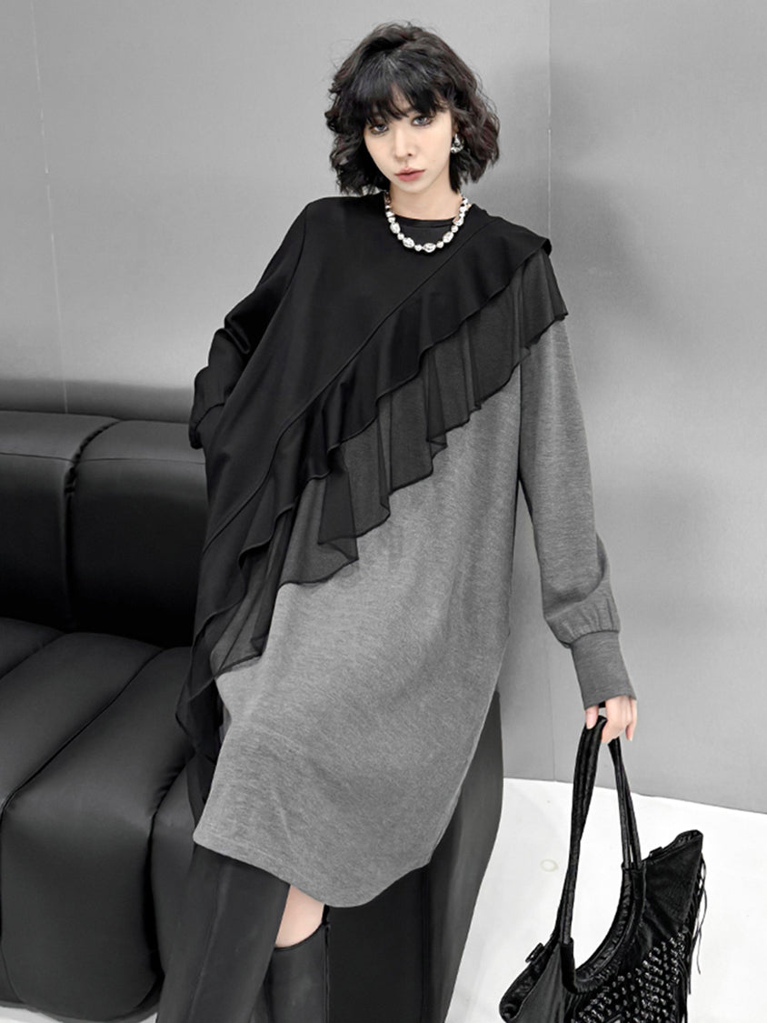 Ruffled frill contrast dress