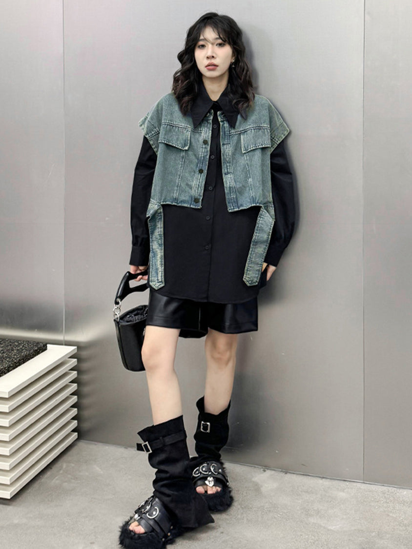 Drop shoulder denim vest