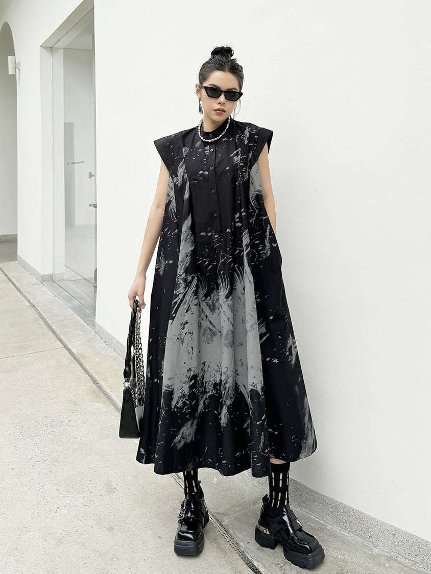 French Sleeve Print Flared Dress