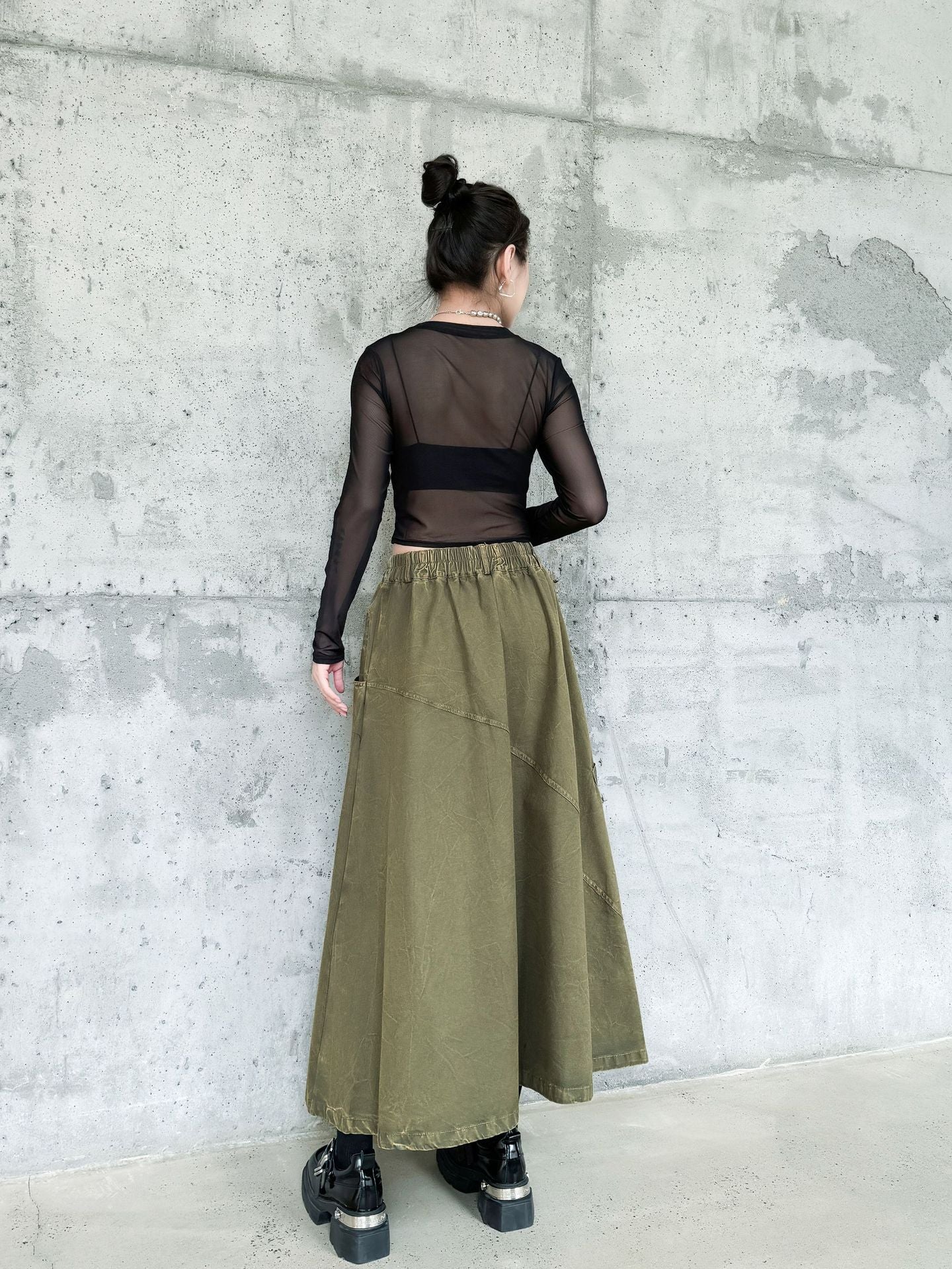 Big Pocket Denim Flare Skirt