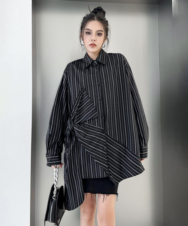 Big ribbon striped blouse
