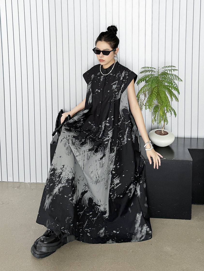 French Sleeve Print Flared Dress