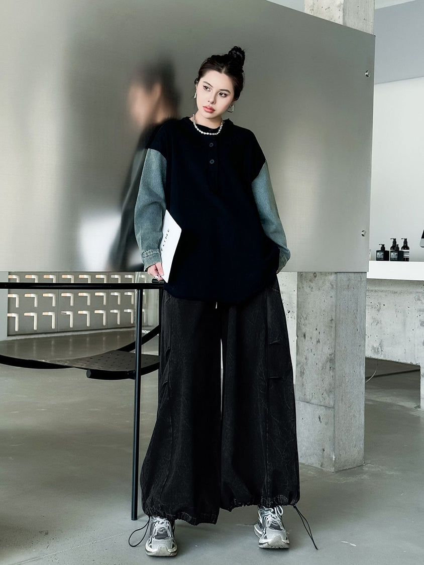 Patchwork Pocket Wide Pants