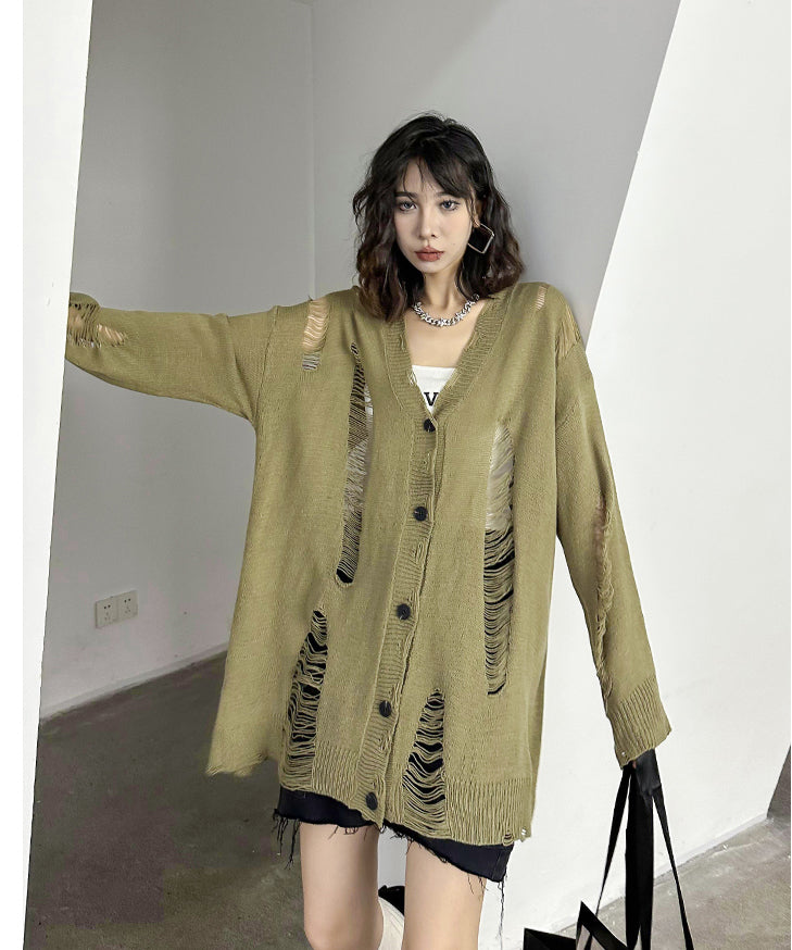 Distressed knit cardigan