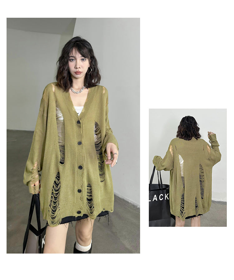Distressed knit cardigan