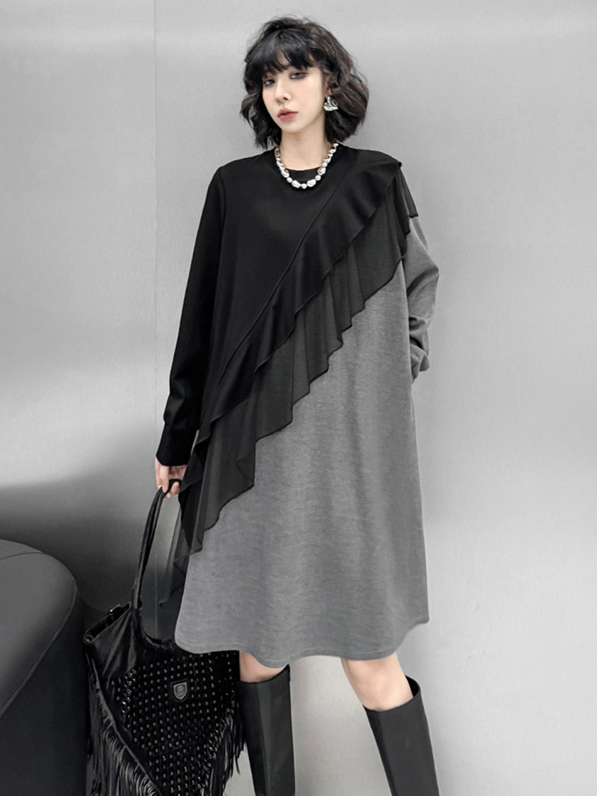 Ruffled frill contrast dress